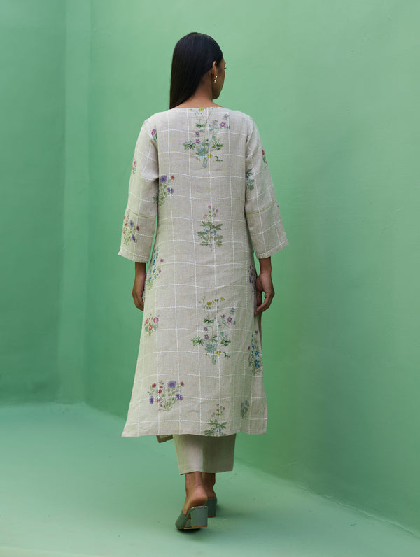 Sakura Botanical Stripe Linen Kurta Set - Natural
