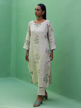 Sakura Botanical Stripe Linen Kurta Set - Natural