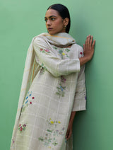 Sakura Botanical Stripe Linen Kurta Set - Natural