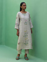 Sakura Botanical Stripe Linen Kurta Set - Natural