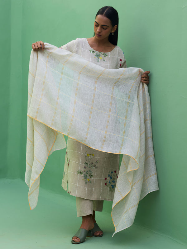 Sakura Botanical Stripe Linen Kurta Set - Natural