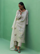 Sakura Botanical Stripe Linen Kurta Set - Natural