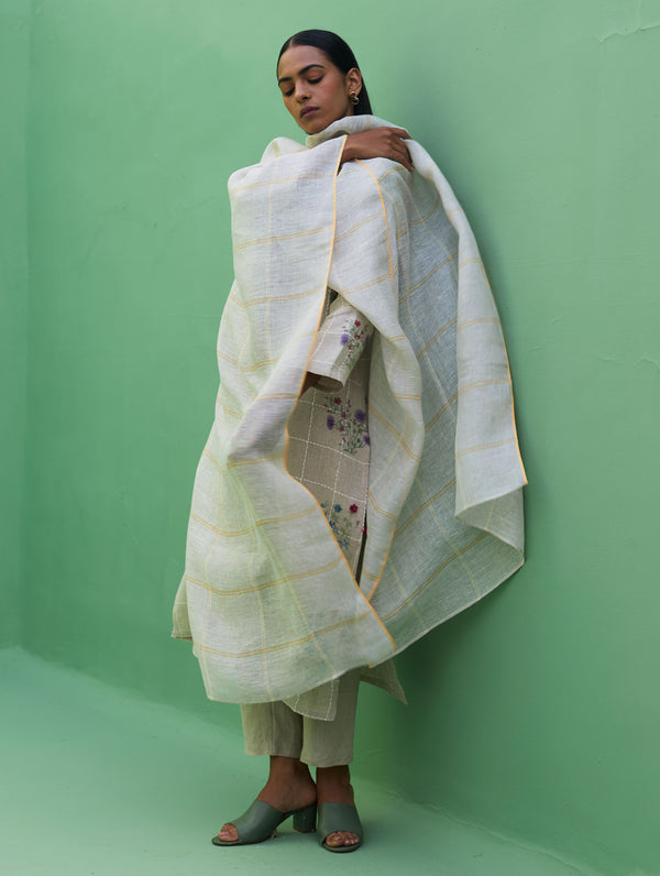 Sakura Botanical Stripe Linen Kurta Set - Natural