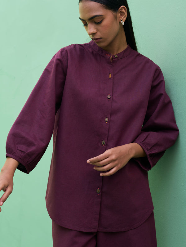 Lenora Classic Linen Shirt - Wine