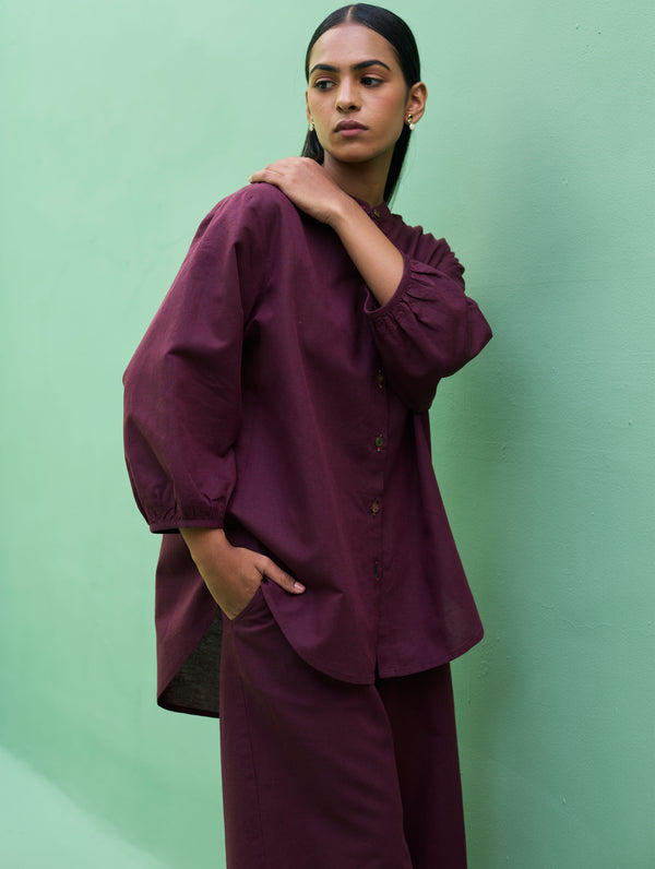 Lenora Classic Linen Shirt - Wine