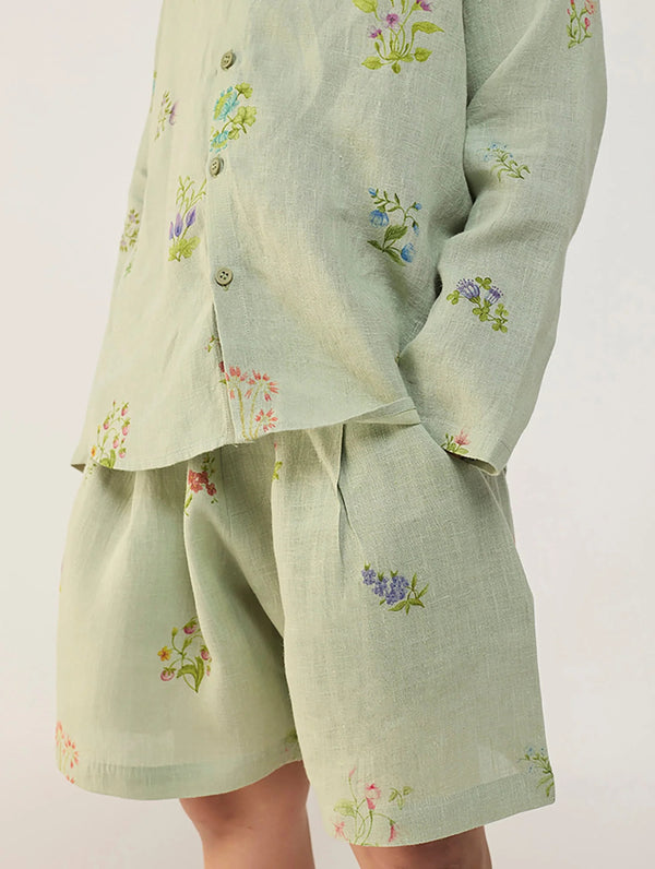 Akio Floral Linen Co-ord set - Mint