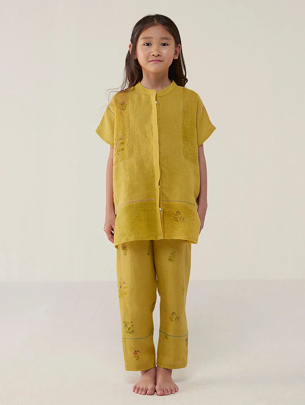 Aboli Patchwork Linen Co-ord Set - Ochre