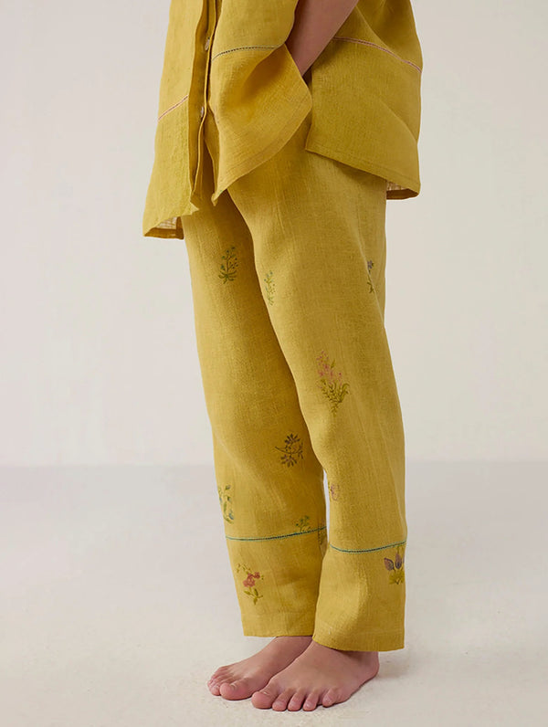 Aboli Patchwork Linen Co-ord Set - Ochre