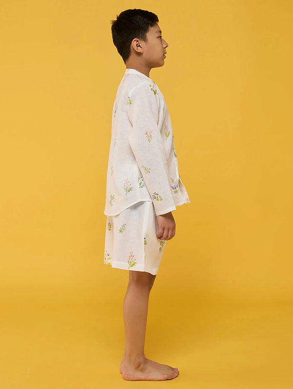 Akio Floral Linen Shirt - White