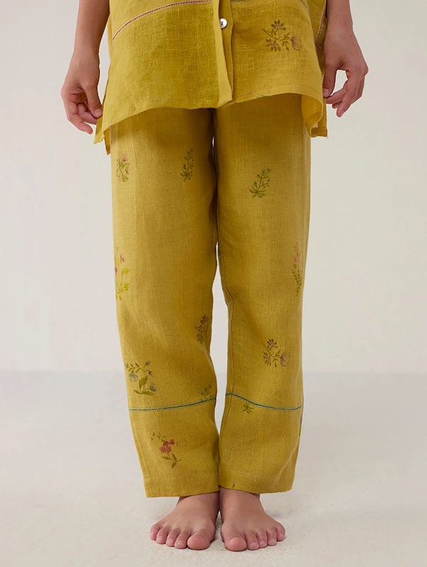 Aboli Patchwork Linen Co-ord Set - Ochre
