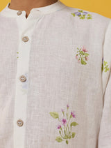 Akio Floral Linen Shirt - White