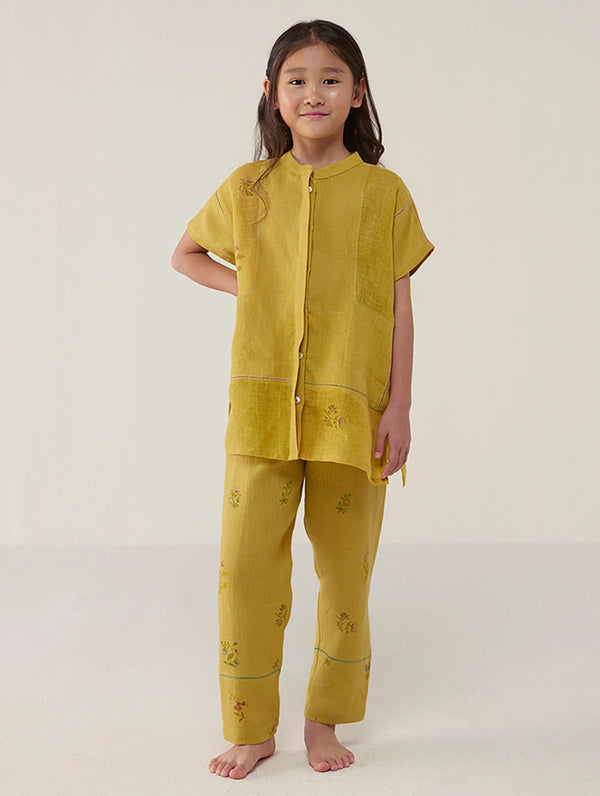 Aboli Patchwork Linen Shirt - Ochre