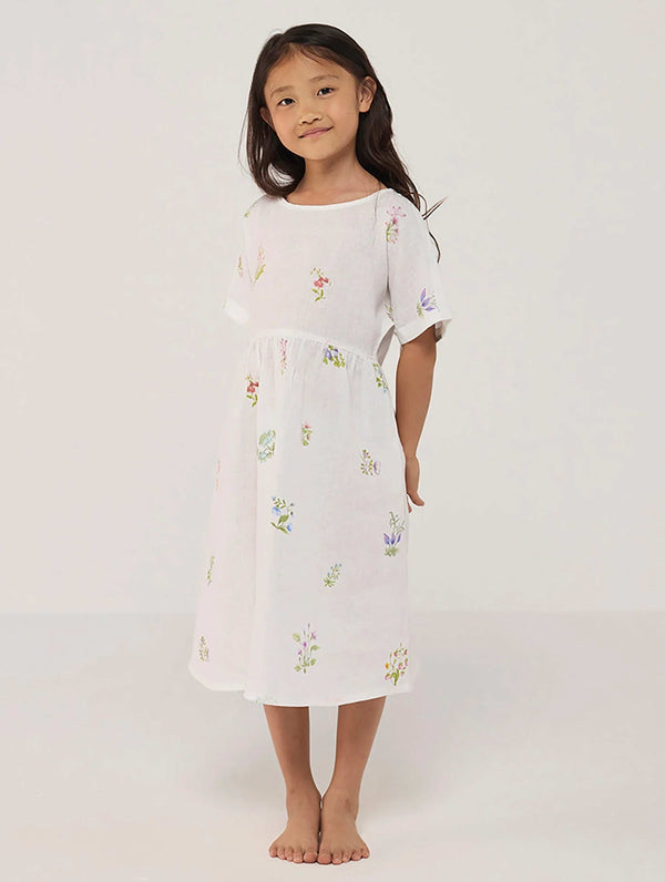 Rasa Floral Printed Linen Dress - White