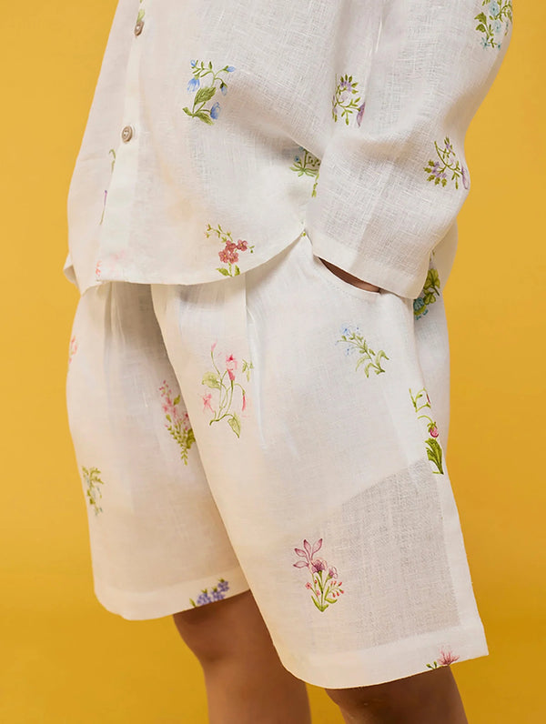 Akio Floral Linen Co-ord Set - White