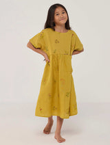 Rasa Floral Printed  Linen Dress - Ochre