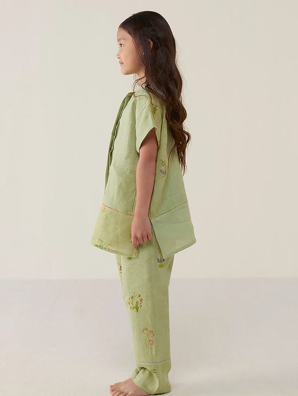 Aboli Patchwork Linen Co-ord Set - Mint