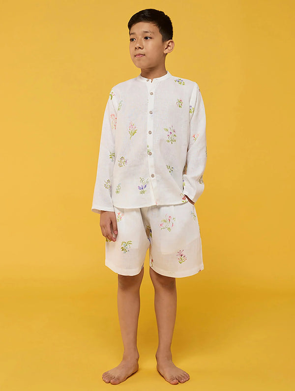 Akio Floral Linen Co-ord Set - White