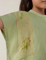 Aboli Patchwork Linen Co-ord Set - Mint