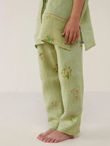 Nama Floral Linen Pant - Mint
