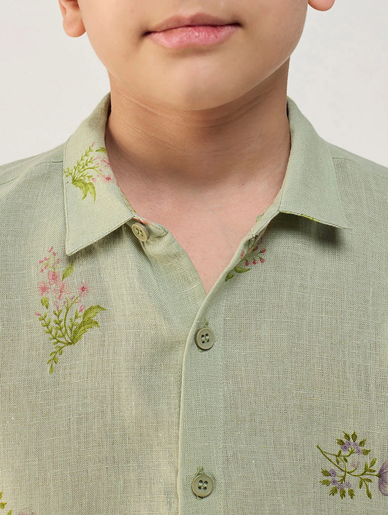 Kabo Floral Linen Shirt - Mint