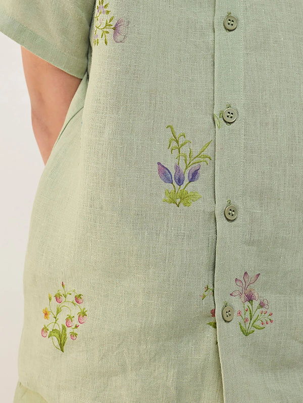 Kabo Floral Linen Shirt - Mint