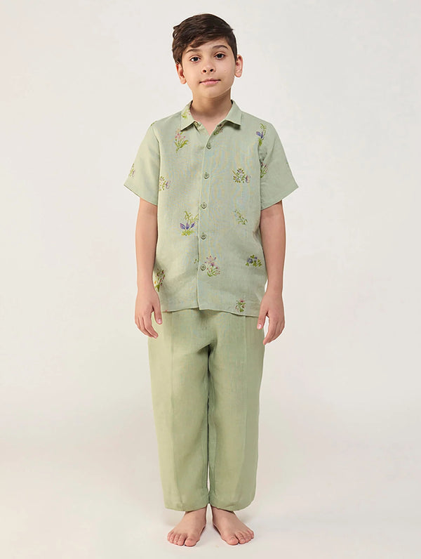 Kabo Floral Linen Shirt - Mint