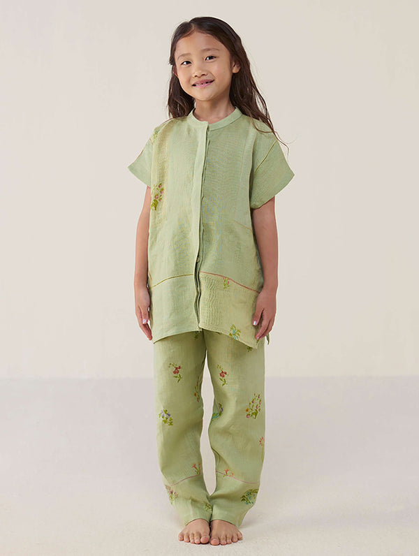 Aboli Patchwork Linen Co-ord Set - Mint