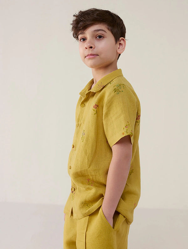 Kabo Floral Linen Shirt - Ochre