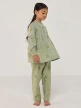 Akavi Pleated Floral Linen Co-ord Set - Mint