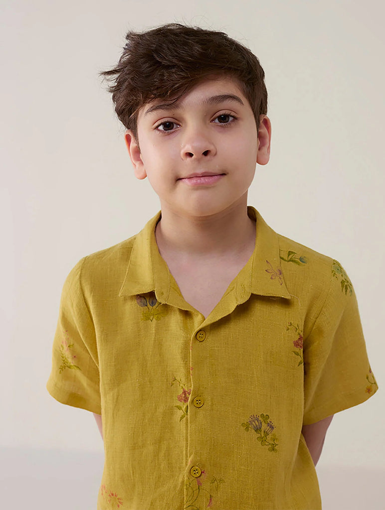 Kabo Floral Linen Shirt - Ochre