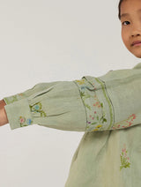 Akavi Pleated Floral Linen Shirt - Mint