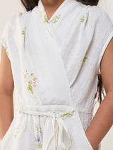 Mema Shawl Printed Collar Linen Dress - White