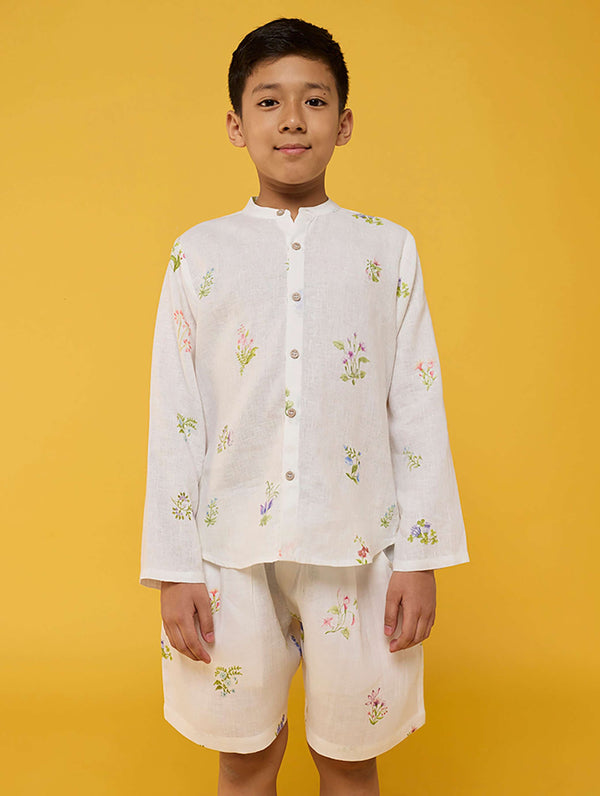 Akio Floral Linen Co-ord Set - White