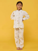 Akavi Pleated Floral Linen Co-ord Set - White