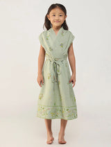 Mema Shawl Printed Collar Linen Dress - Mint