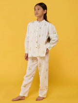 Akavi Pleated Floral Linen Shirt - White
