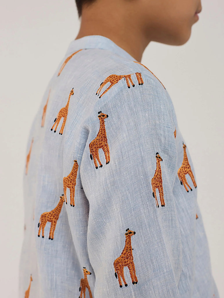 Ben Linen Shirt - Sky (Giraffe)