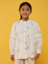 Akavi Pleated Floral Linen Shirt - White