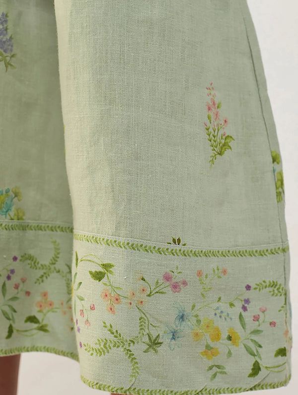 Mema Shawl Printed Collar Linen Dress - Mint