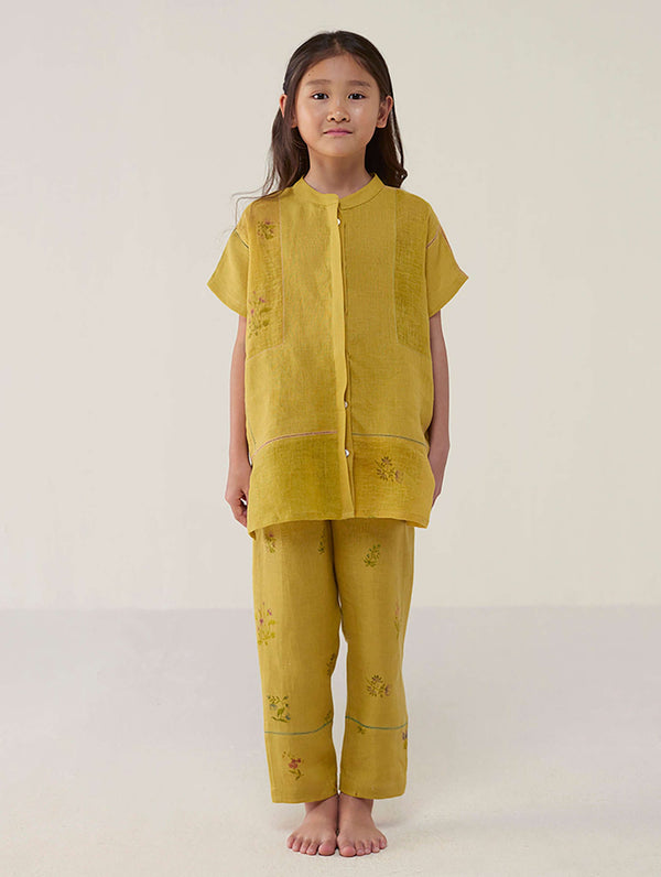 Nama Floral Linen Pant - Ochre