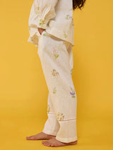 Nama Floral Linen Pant - White
