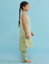Aneya Patchwork Floral Linen Kurta Set - Mint