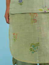 Aneya Patchwork Floral Linen Kurta Set - Mint