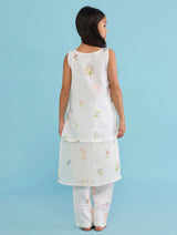 Aneya Patchwork Floral Linen Kurta Set - White