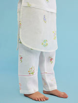 Aneya Patchwork Floral Linen Kurta Set - White