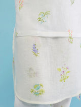 Aneya Patchwork Floral Linen Kurta Set - White