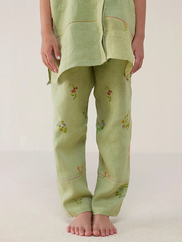 Nama Floral Linen Pant - Mint