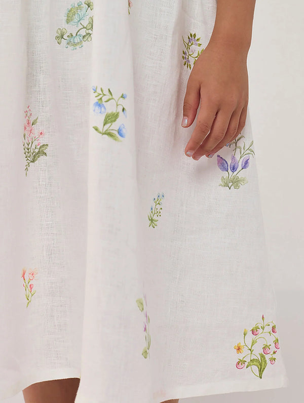 Rasa Floral Printed Linen Dress - White