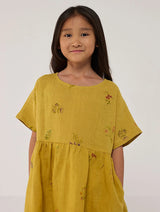 Rasa Floral Printed  Linen Dress - Ochre