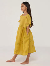 Rasa Floral Printed  Linen Dress - Ochre